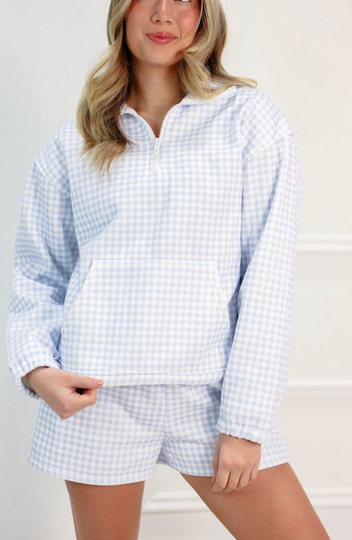 Gingham Lounge Shorts Set Of 2 Blue - Clothe Boutique