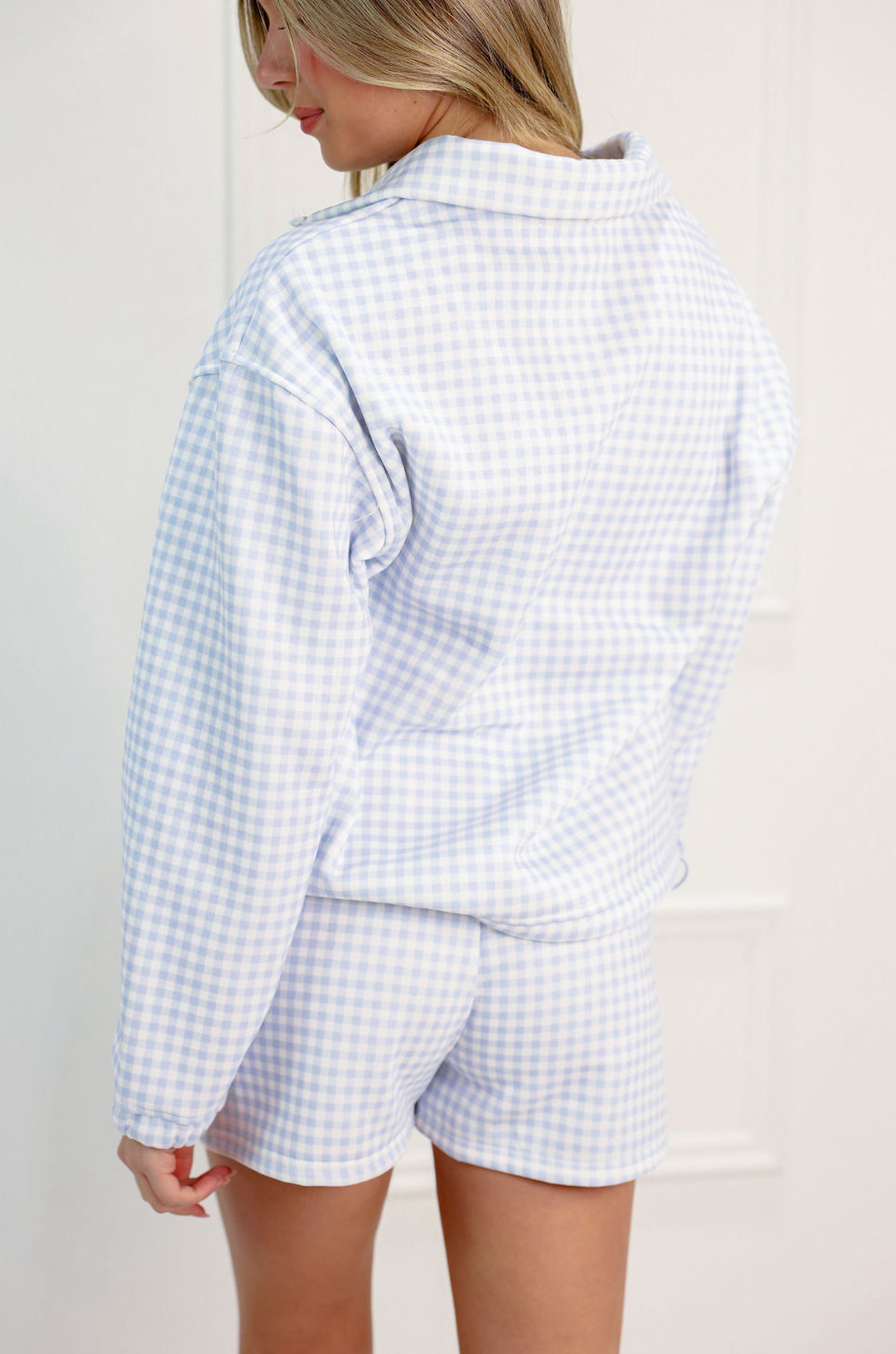 Gingham Lounge Shorts Set Of 2 Blue - Clothe Boutique