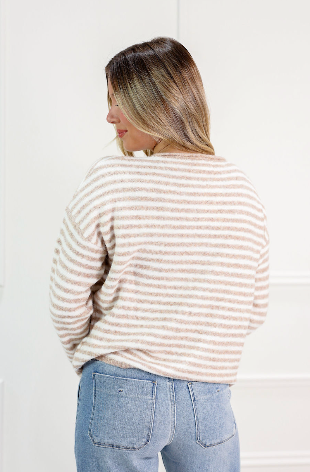 Striped Knit Sweater Oatmeal - Clothe Boutique