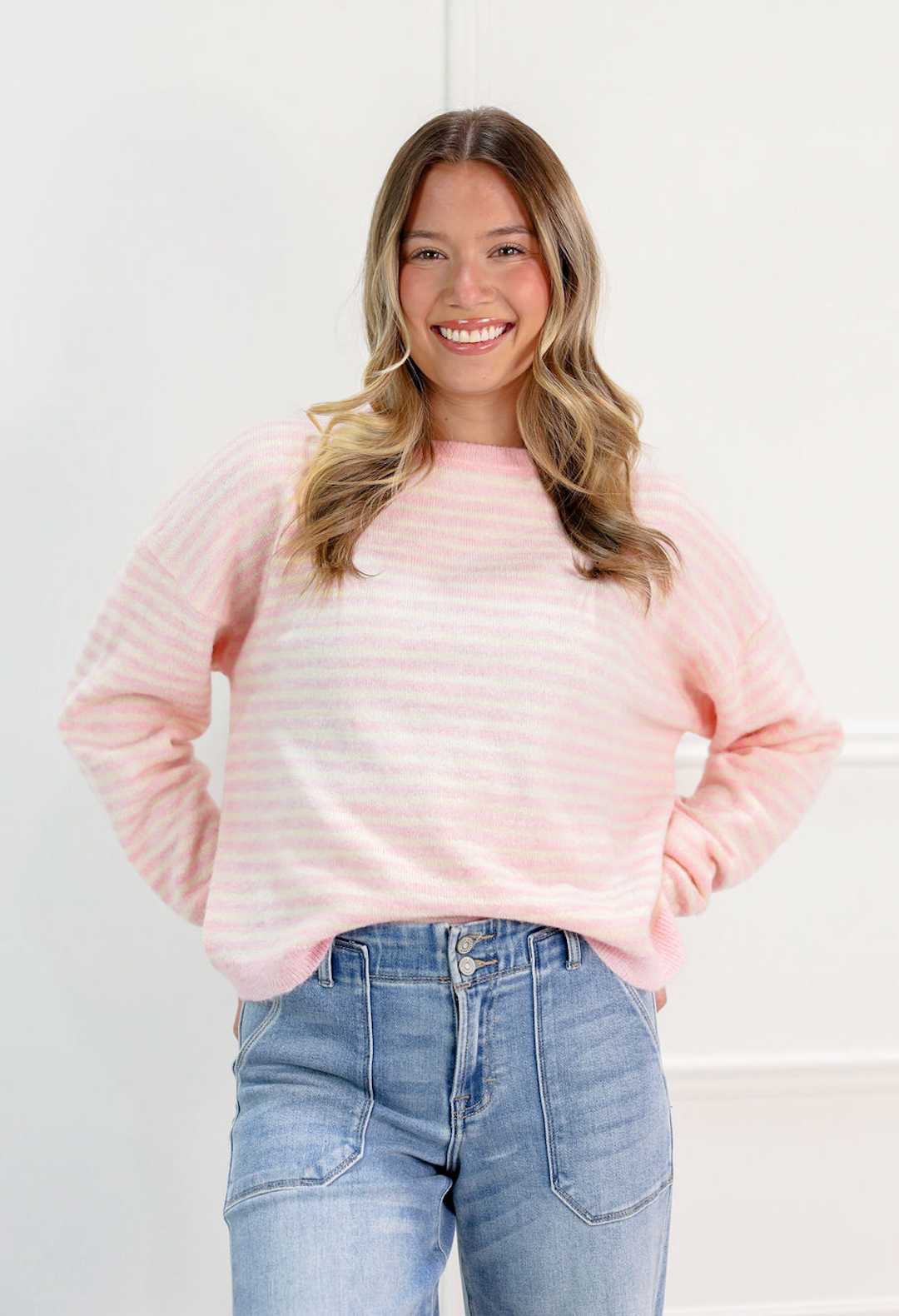 Haley Stripe Knit Top Pink - Clothe Boutique