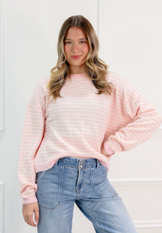 Haley Stripe Knit Top Pink - Clothe Boutique