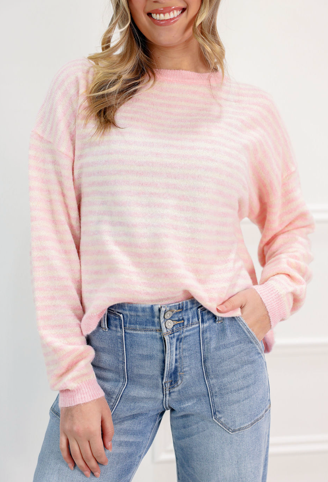 Haley Stripe Knit Top Pink - Clothe Boutique