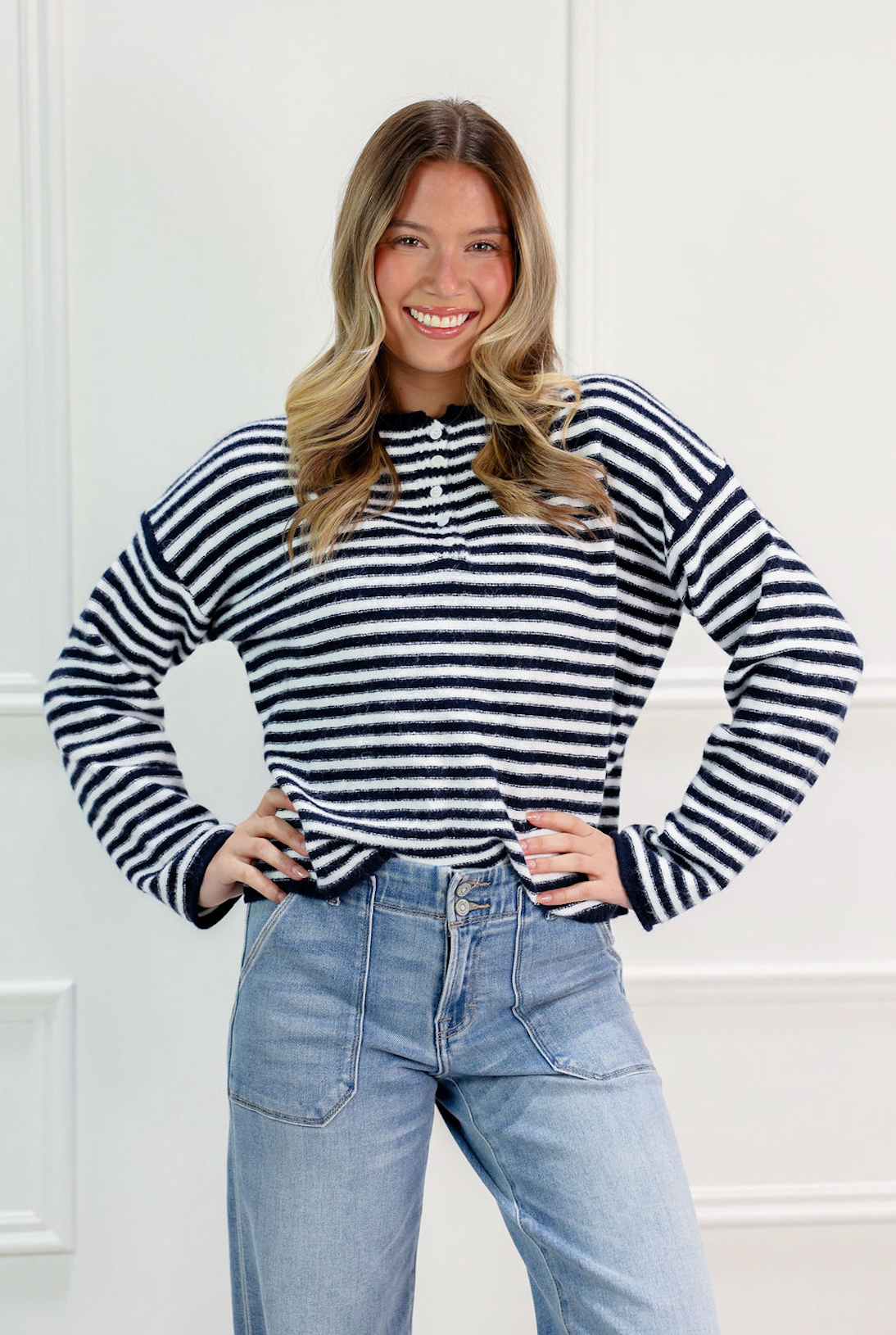 Striped Knit Sweater Navy - Clothe Boutique