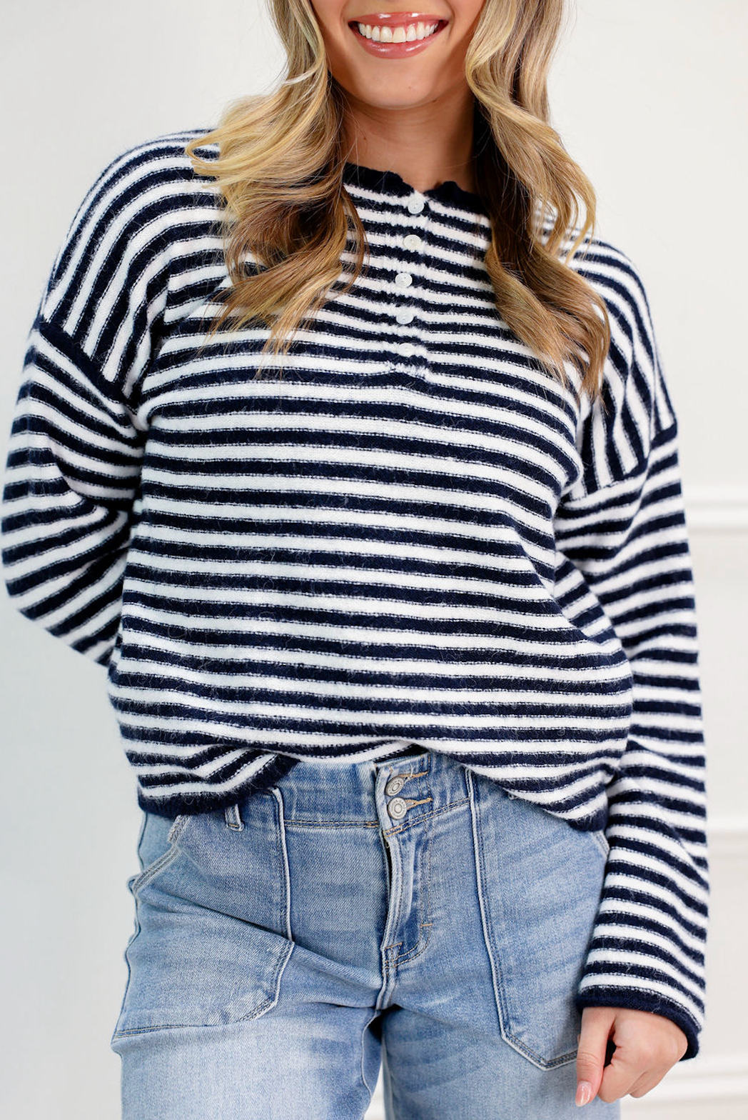 Striped Knit Sweater Navy - Clothe Boutique