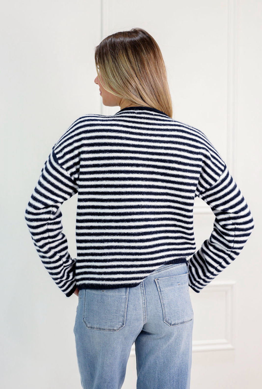 Striped Knit Sweater Navy - Clothe Boutique