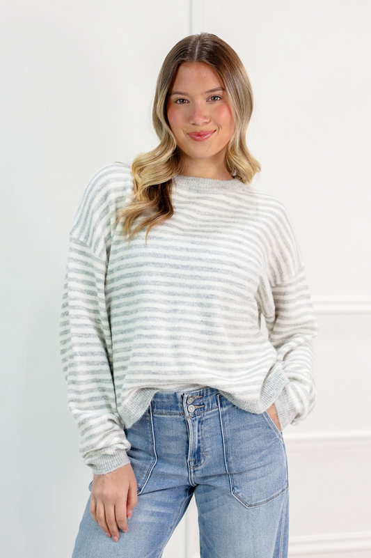 Haley Stripe Knit Top Grey - Clothe Boutique