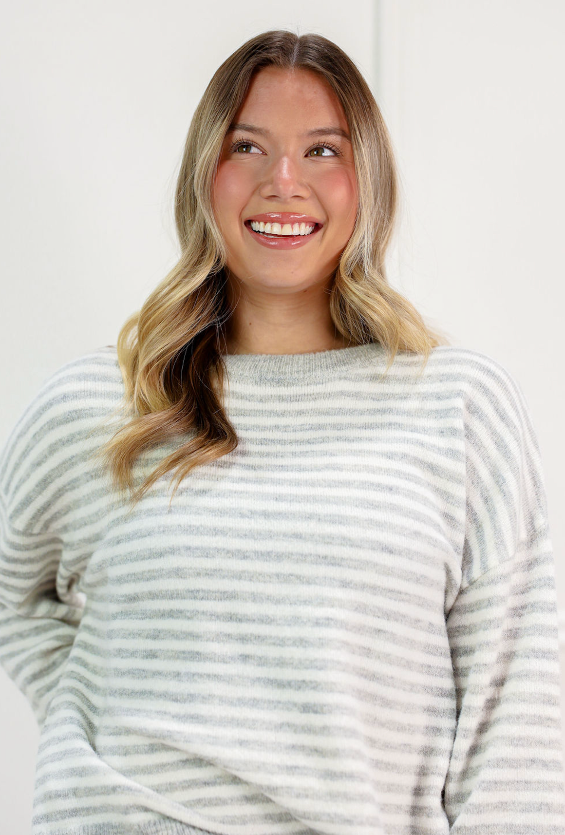 Haley Stripe Knit Top Grey - Clothe Boutique