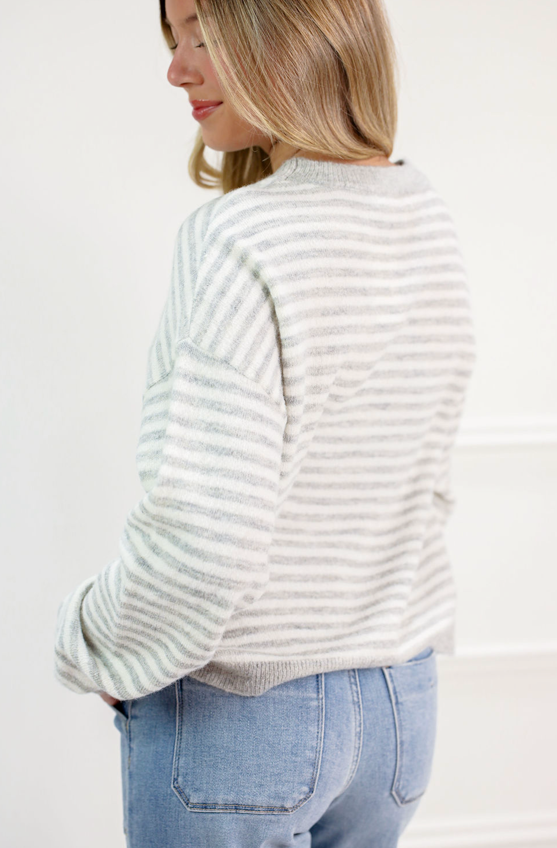 Haley Stripe Knit Top Grey - Clothe Boutique