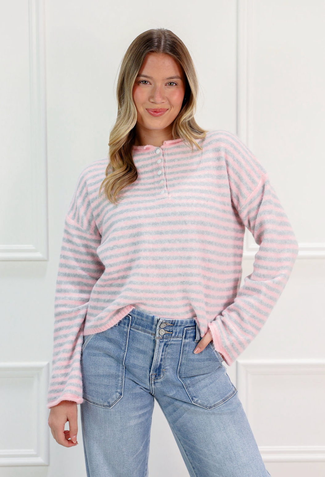 Striped Knit Sweater Pink - Clothe Boutique