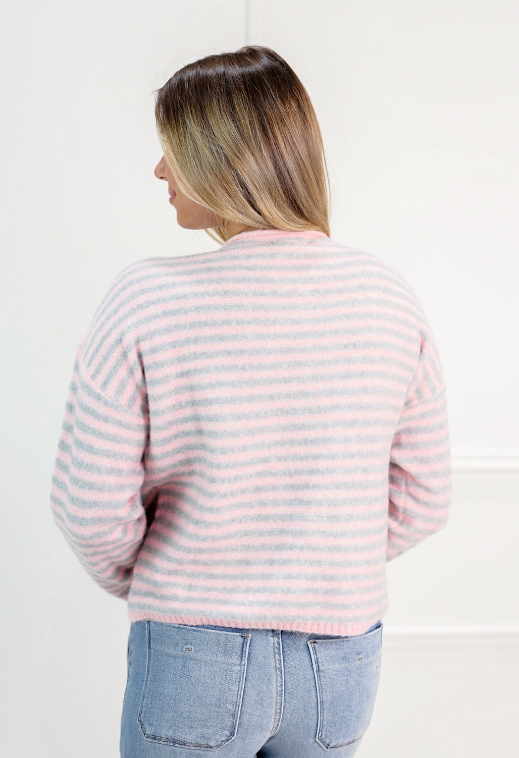Striped Knit Sweater Pink - Clothe Boutique