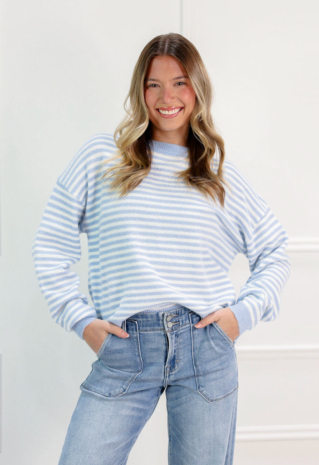Haley Stripe Knit Top Blue - Clothe Boutique