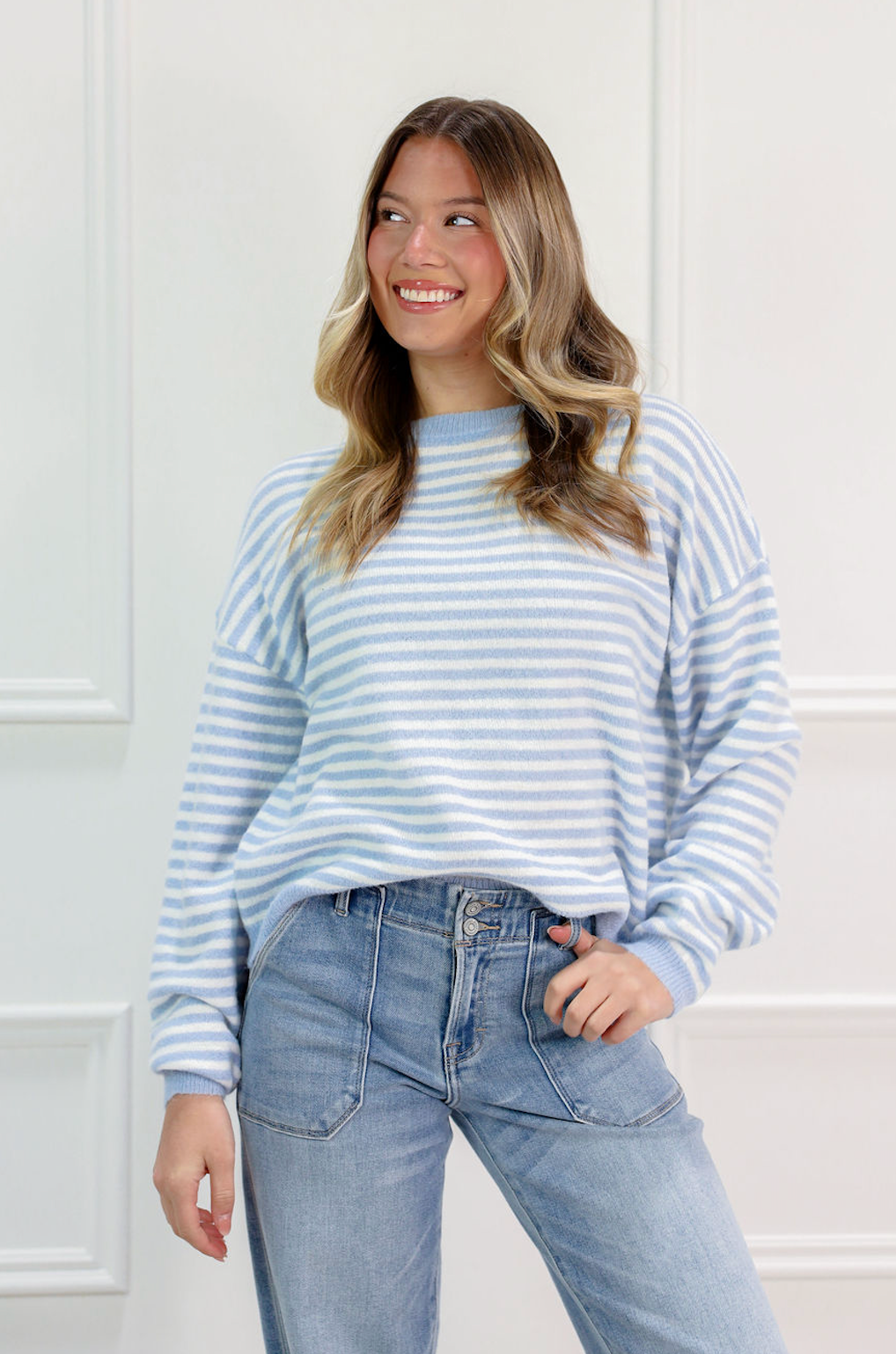 Haley Stripe Knit Top Blue - Clothe Boutique