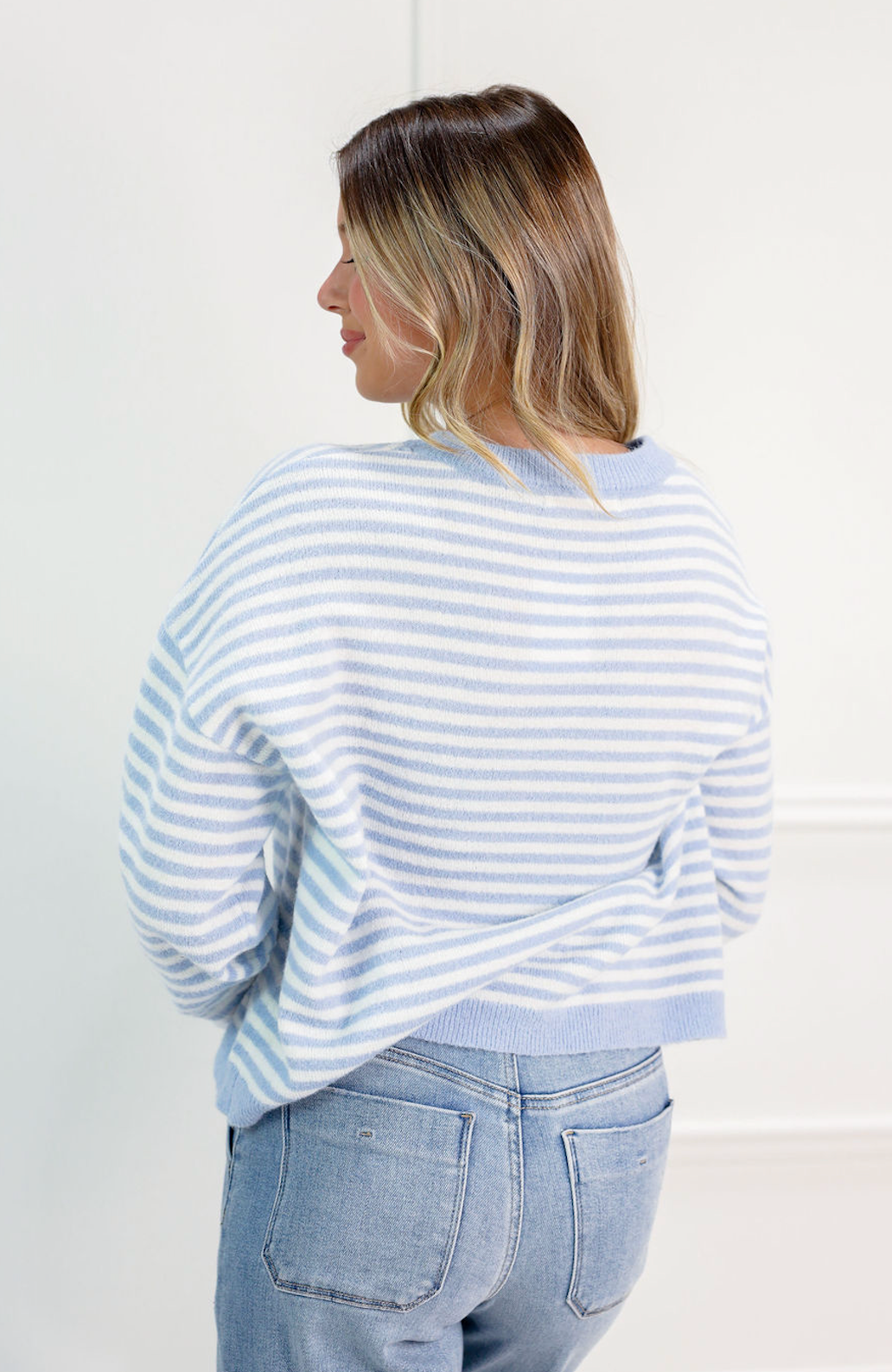 Haley Stripe Knit Top Blue - Clothe Boutique
