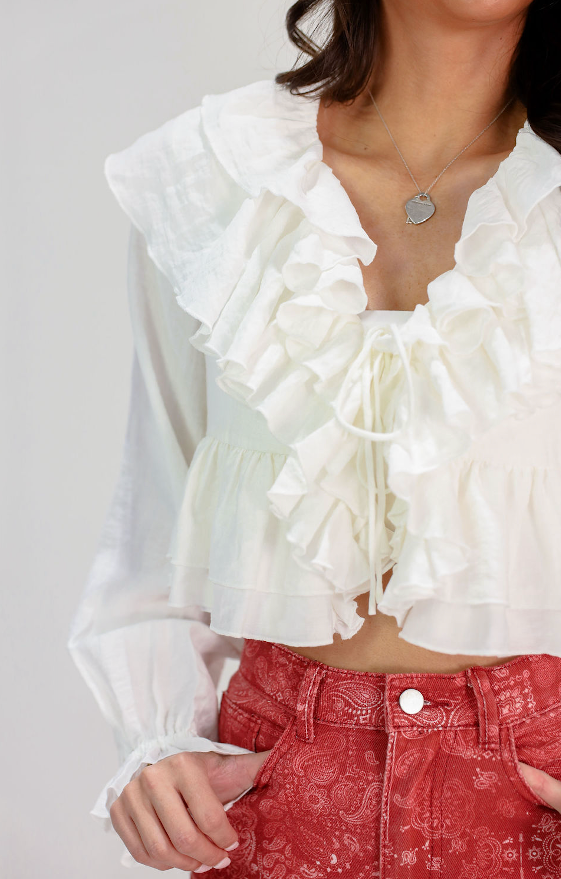 Jasmine White Ruffle Blouse - Clothe Boutique