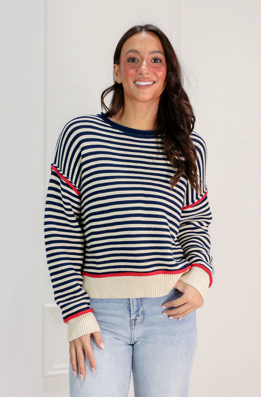 Navy Striped Roll-Neck Sweater - Clothe Boutique