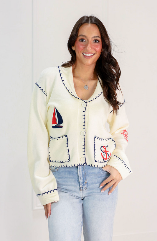 Sailboat Cream Cardigan