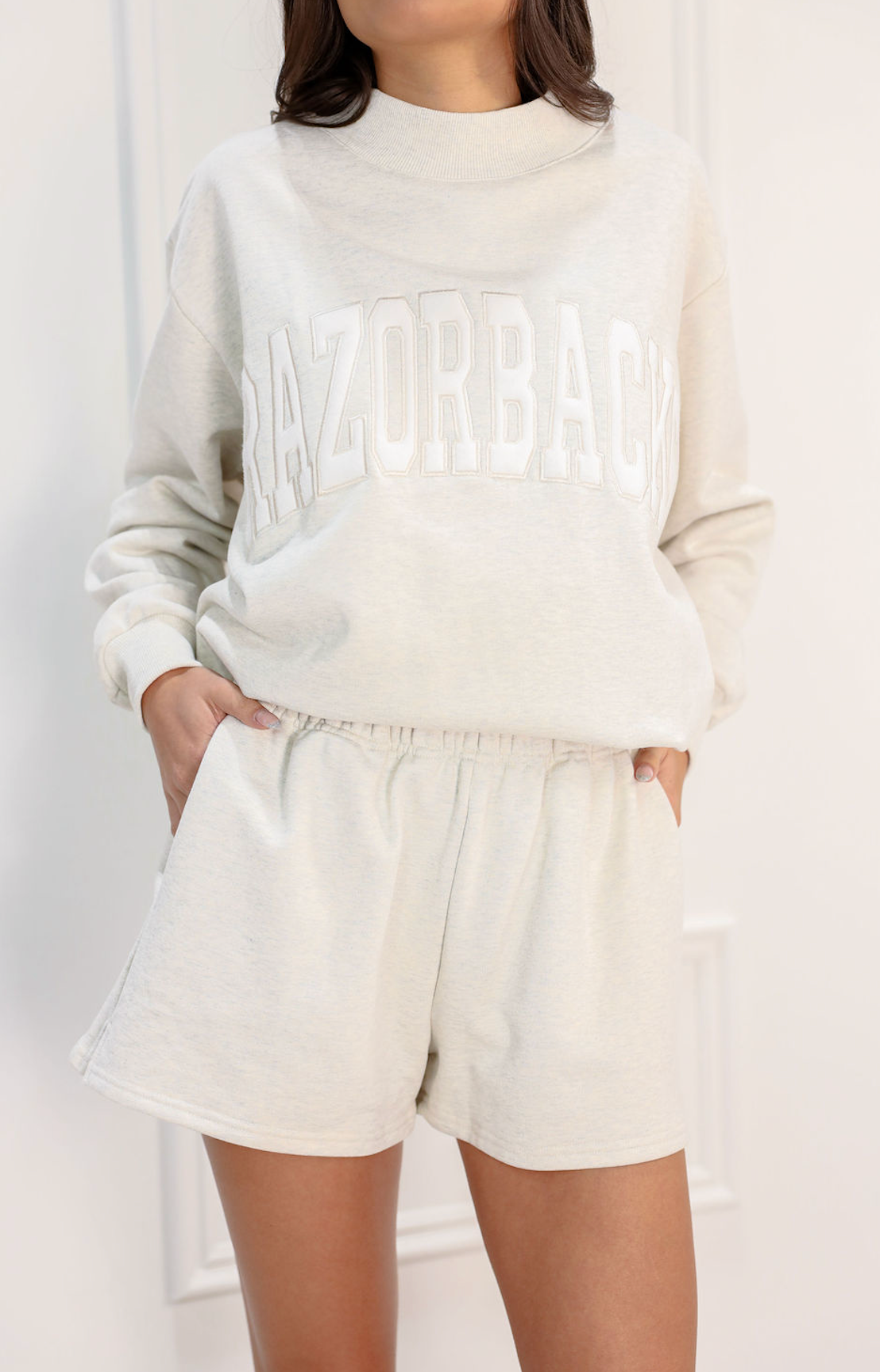 Razorback Embroidered Sweatshirt Oatmilk Grey - Clothe Boutique