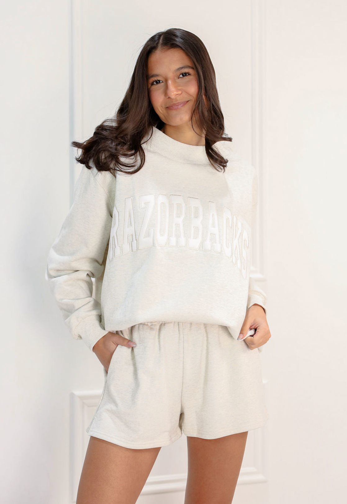 Razorback Embroidered Sweatshirt Oatmilk Grey - Clothe Boutique