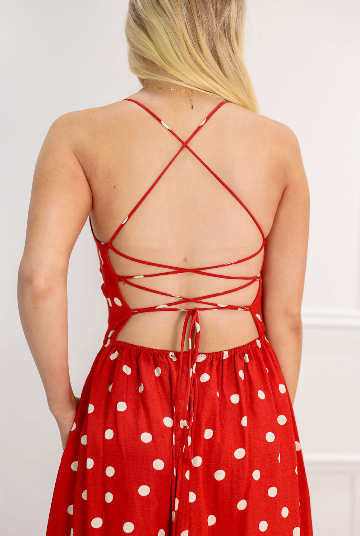 Red Polka Dot Squared Neck Maxi Dress - Clothe Boutique
