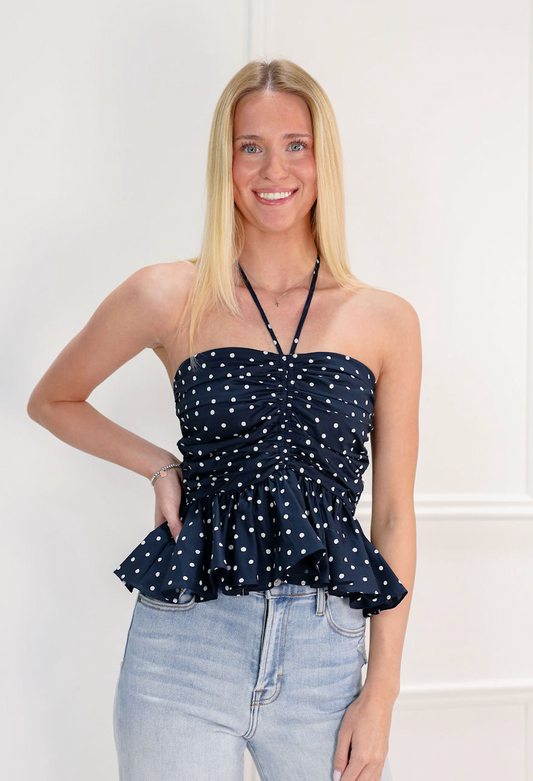 Polka Dot Halter Top Navy - Clothe Boutique