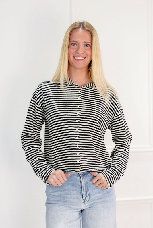 Elisa Stripe Cardigan Black - Clothe Boutique