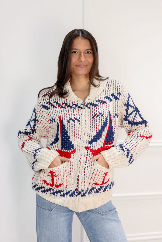 Sailboats Knit Cardigan - Clothe Boutique