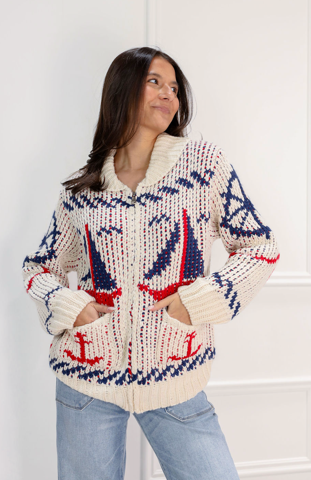 Sailboats Knit Cardigan - Clothe Boutique