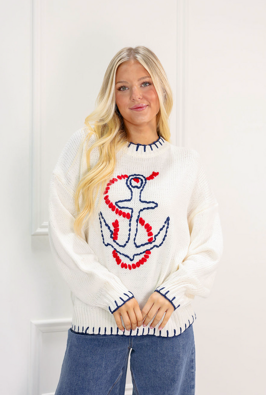 Anchor Knit Sweater White - Clothe Boutique