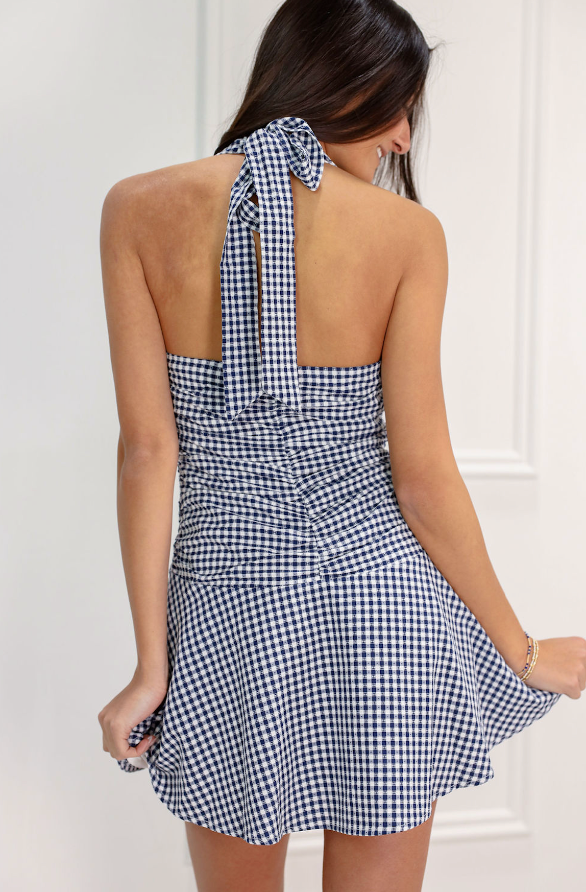 Navy Gingham Halter Dress - Clothe Boutique