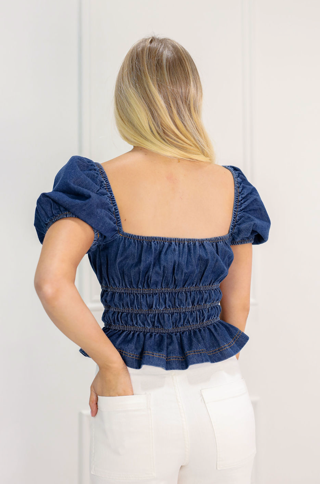 Cloe Denim Smocked Top - Clothe Boutique