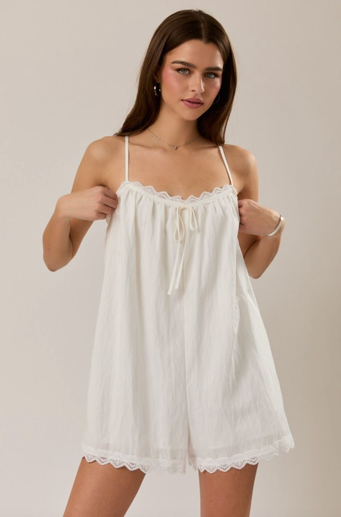 White Lace Strappy Romper - Clothe Boutique
