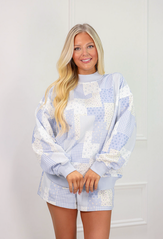 Patchwork Mock Neck & Shorts Set of 2 - Clothe Boutique