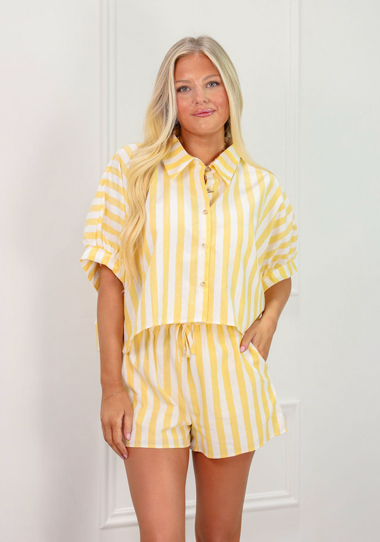 Lemon Striped Shirt & Shorts Set of 2 - Clothe Boutique