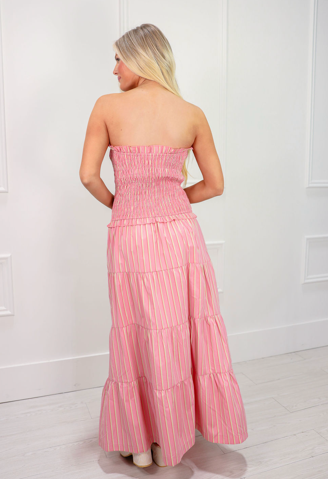 Strapless Smocked Stripe Midi Dress - Clothe Boutique