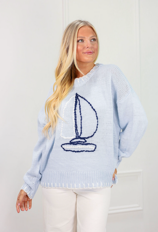 Sail Knit Sweater Baby Blue - Clothe Boutique