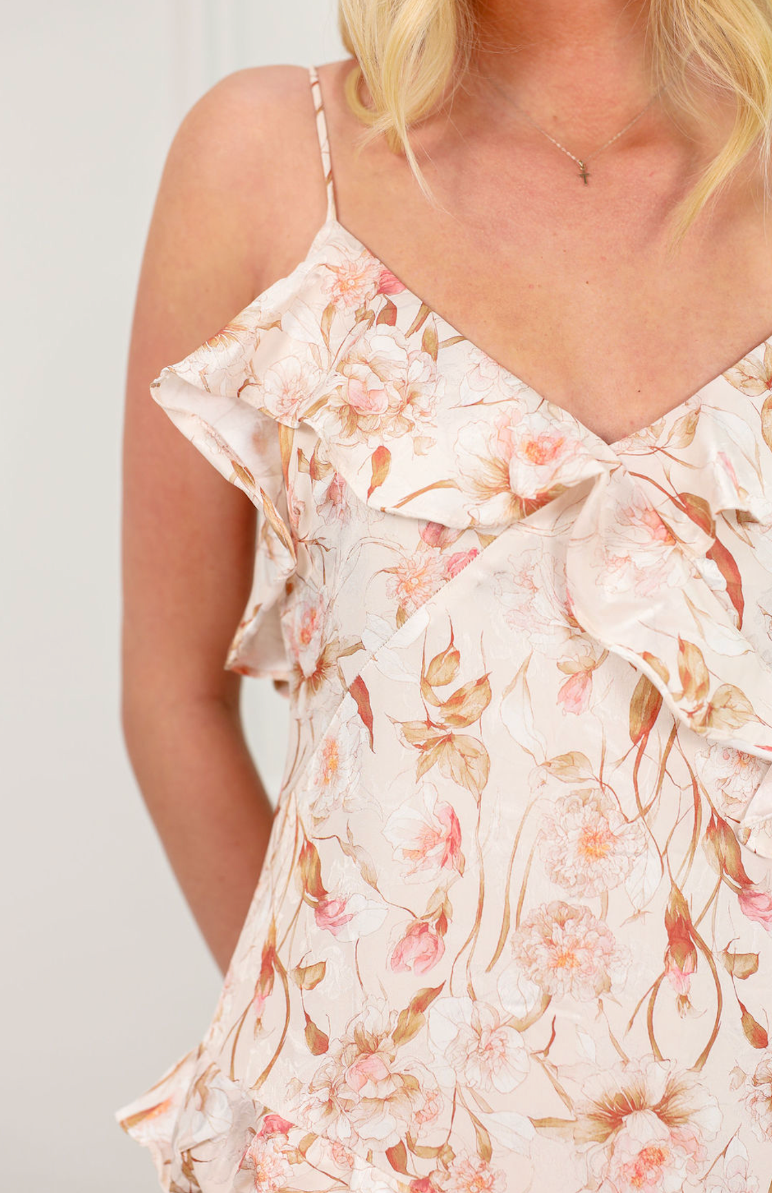 Blush Pink Floral Ruffle Maxi Dress - Clothe Boutique