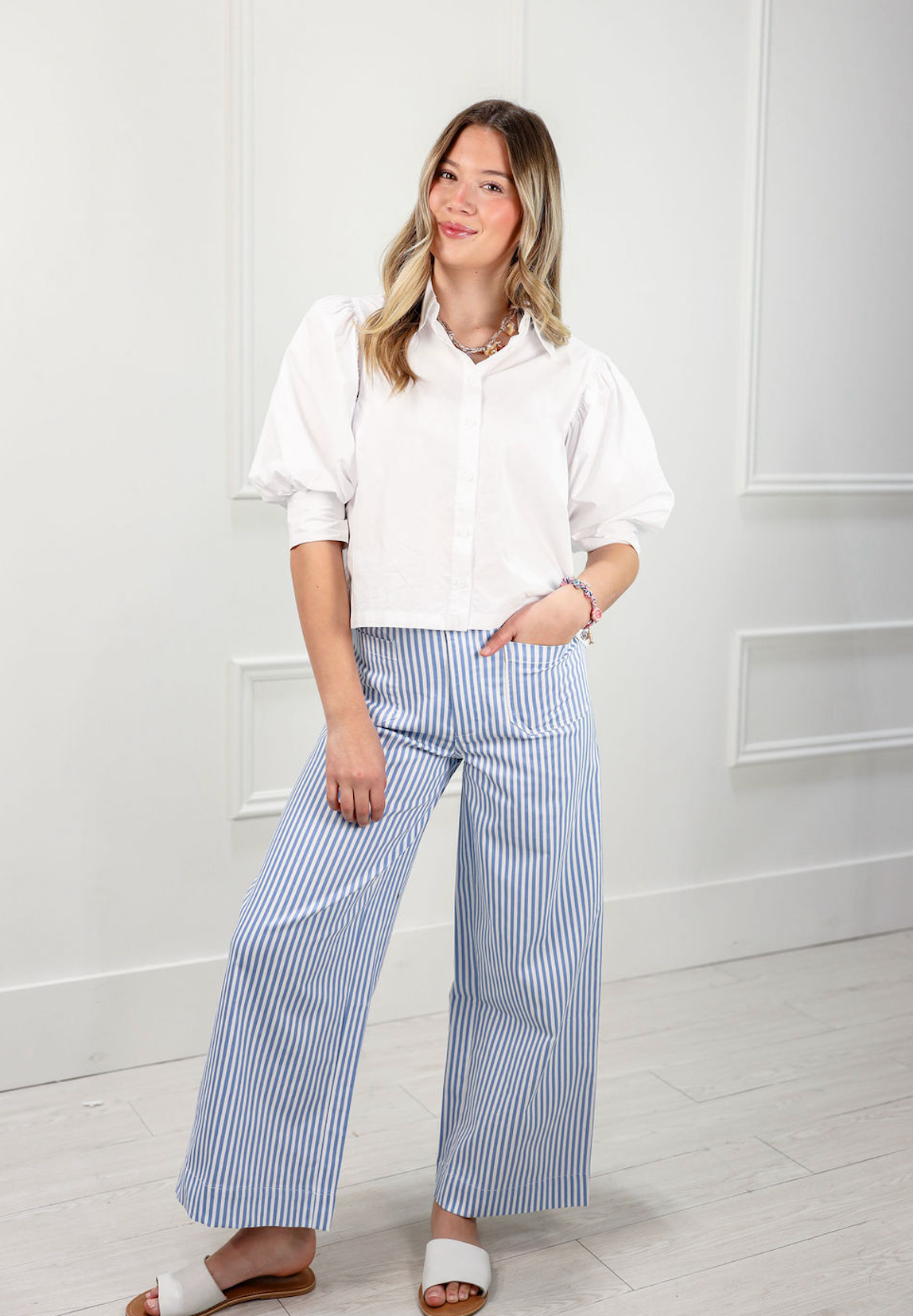 Light Blue Pinstripe Pocket Pants - Clothe Boutique