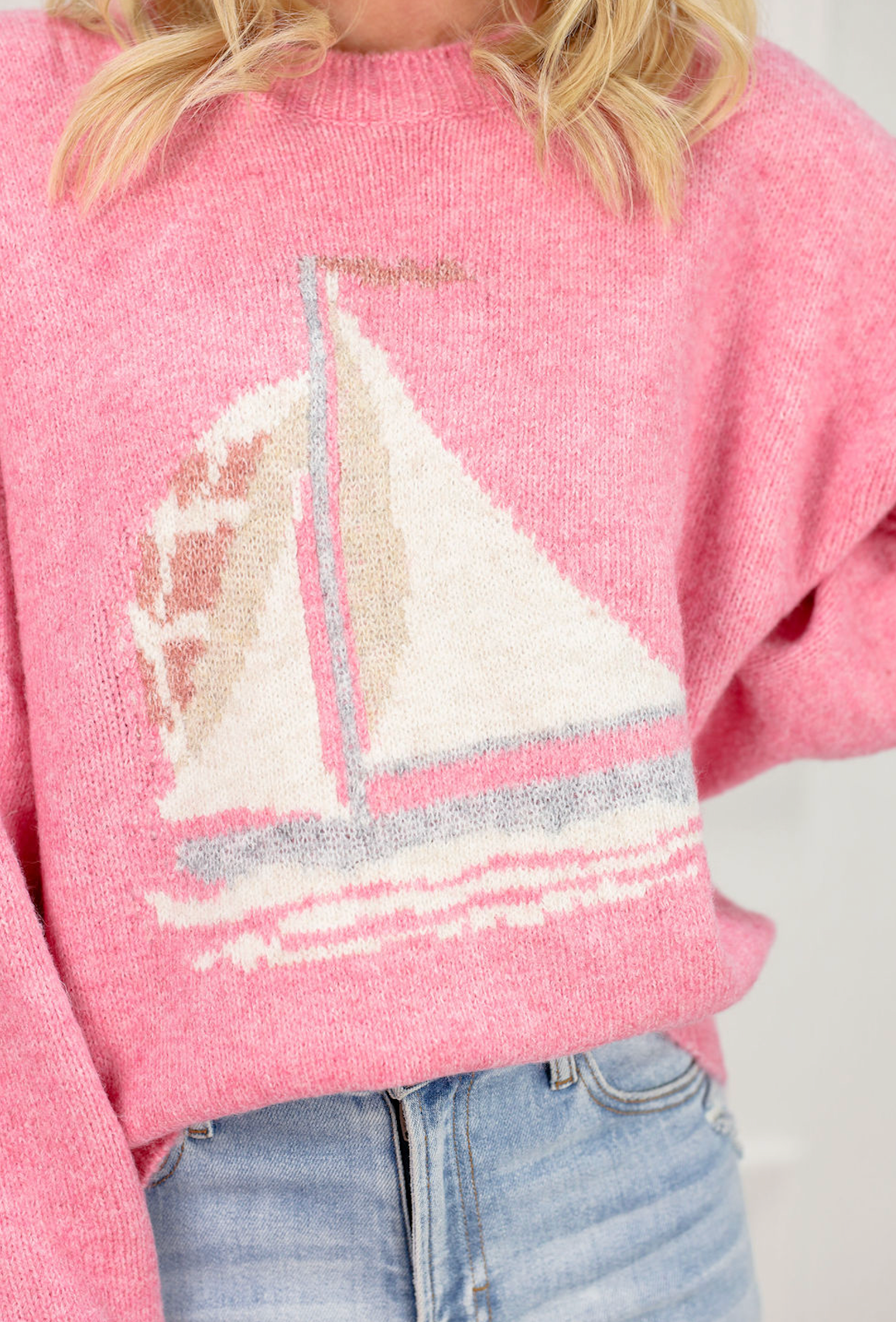 Sailboat Knit Sweater French Pink - Clothe Boutique