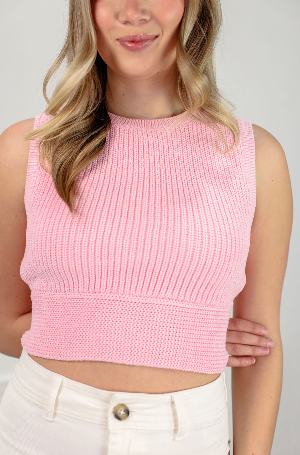 Tie Back Knit Tank Pink - Clothe Boutique