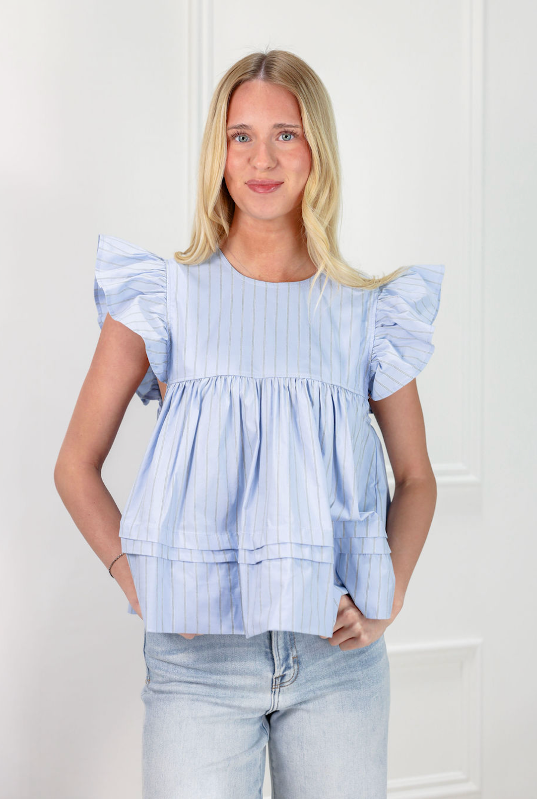 Leah Babydoll Top Sky - Clothe Boutique