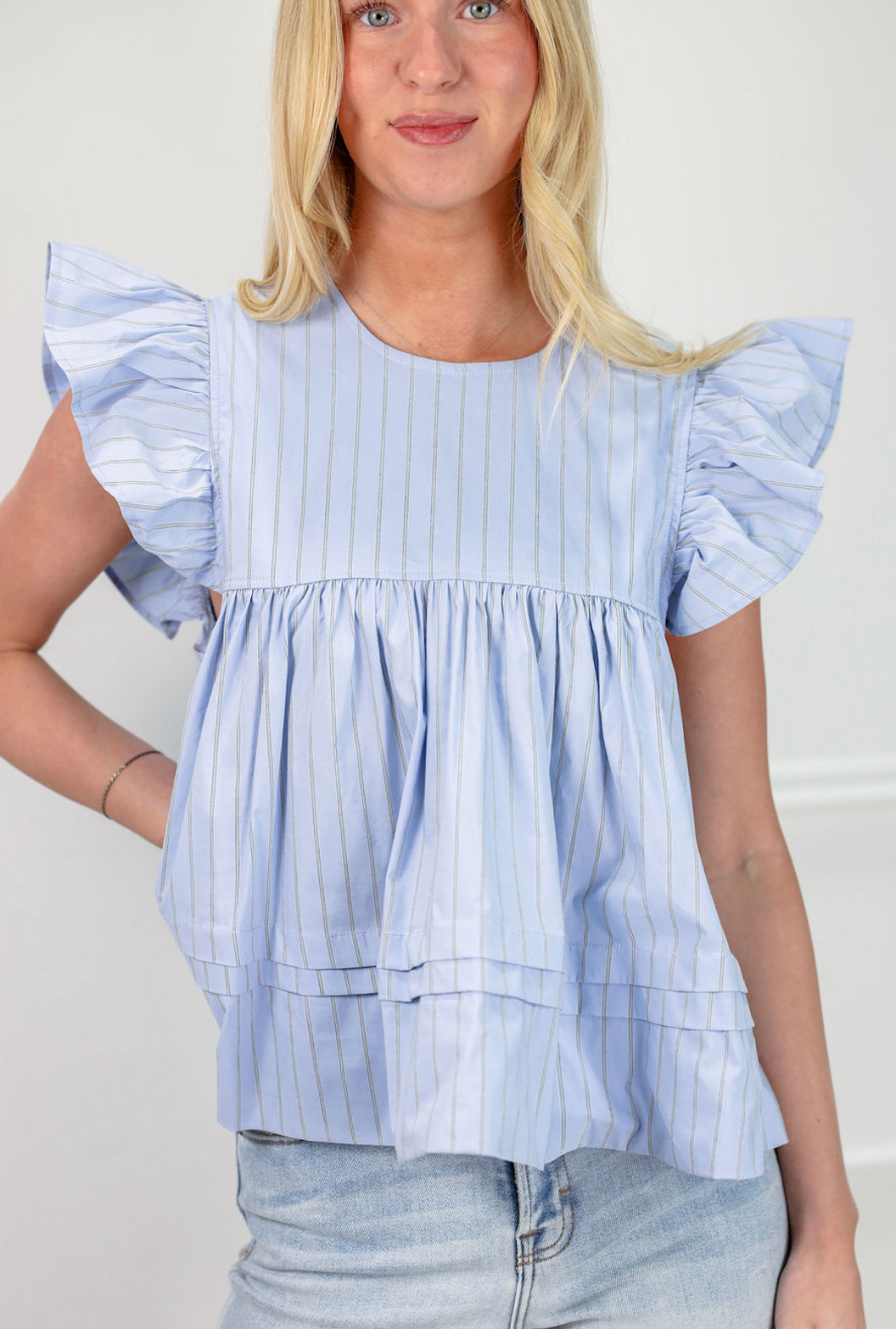 Leah Babydoll Top Sky - Clothe Boutique