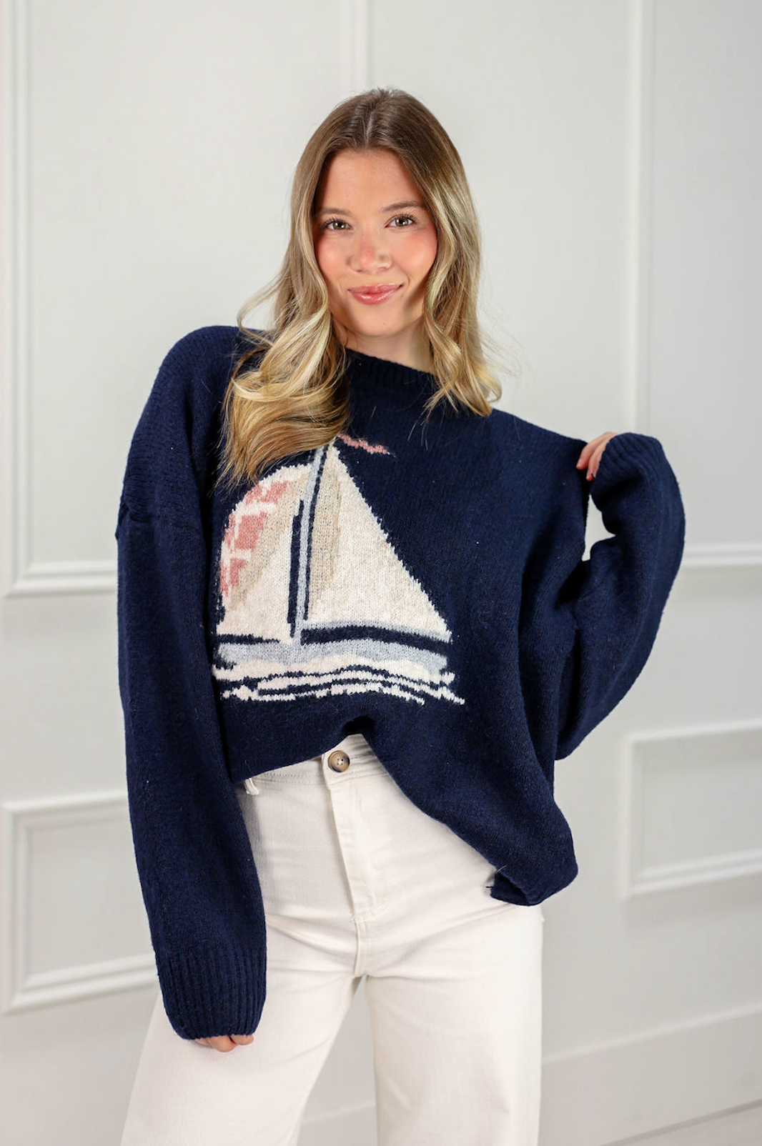 Sailboat Knit Sweater Navy - Clothe Boutique