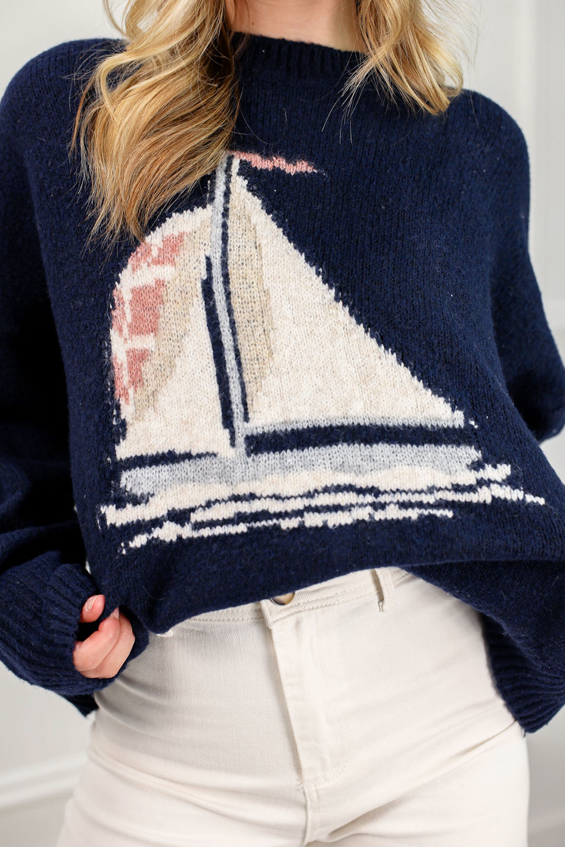 Sailboat Knit Sweater Navy - Clothe Boutique