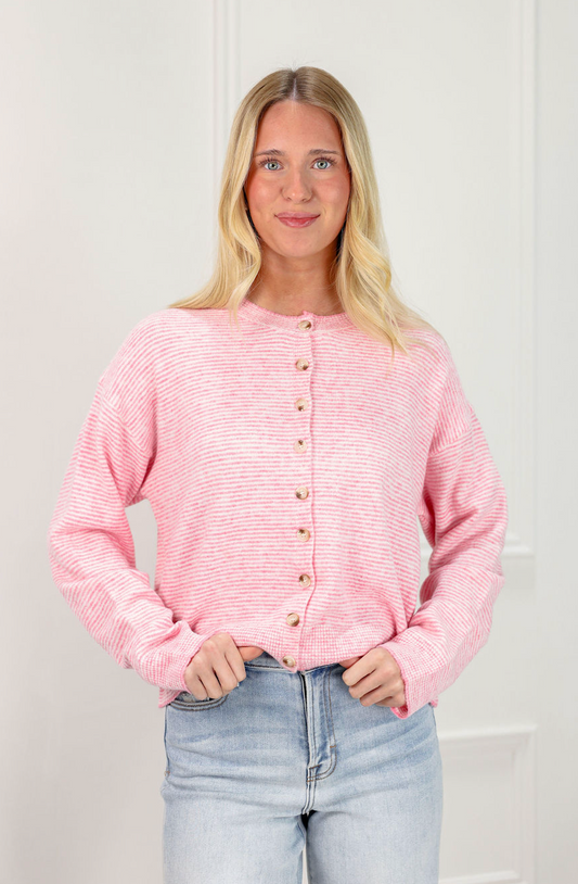Stripe Buttons Sweater Punch - Clothe Boutique