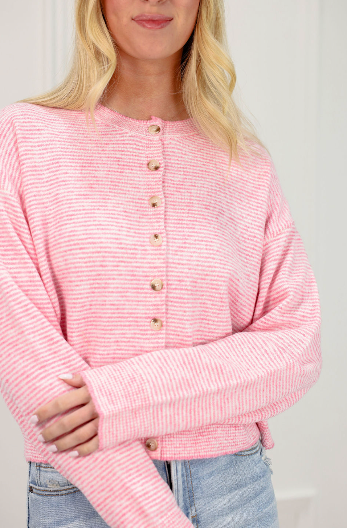 Stripe Buttons Sweater Punch - Clothe Boutique