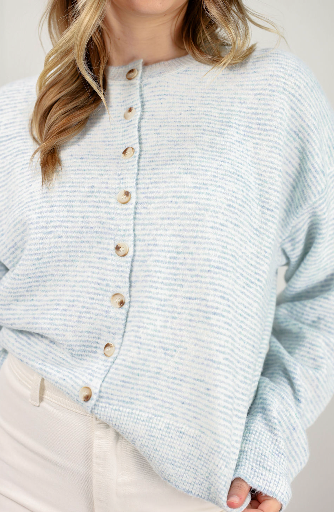 Stripe Buttons Sweater Mint - Clothe Boutique