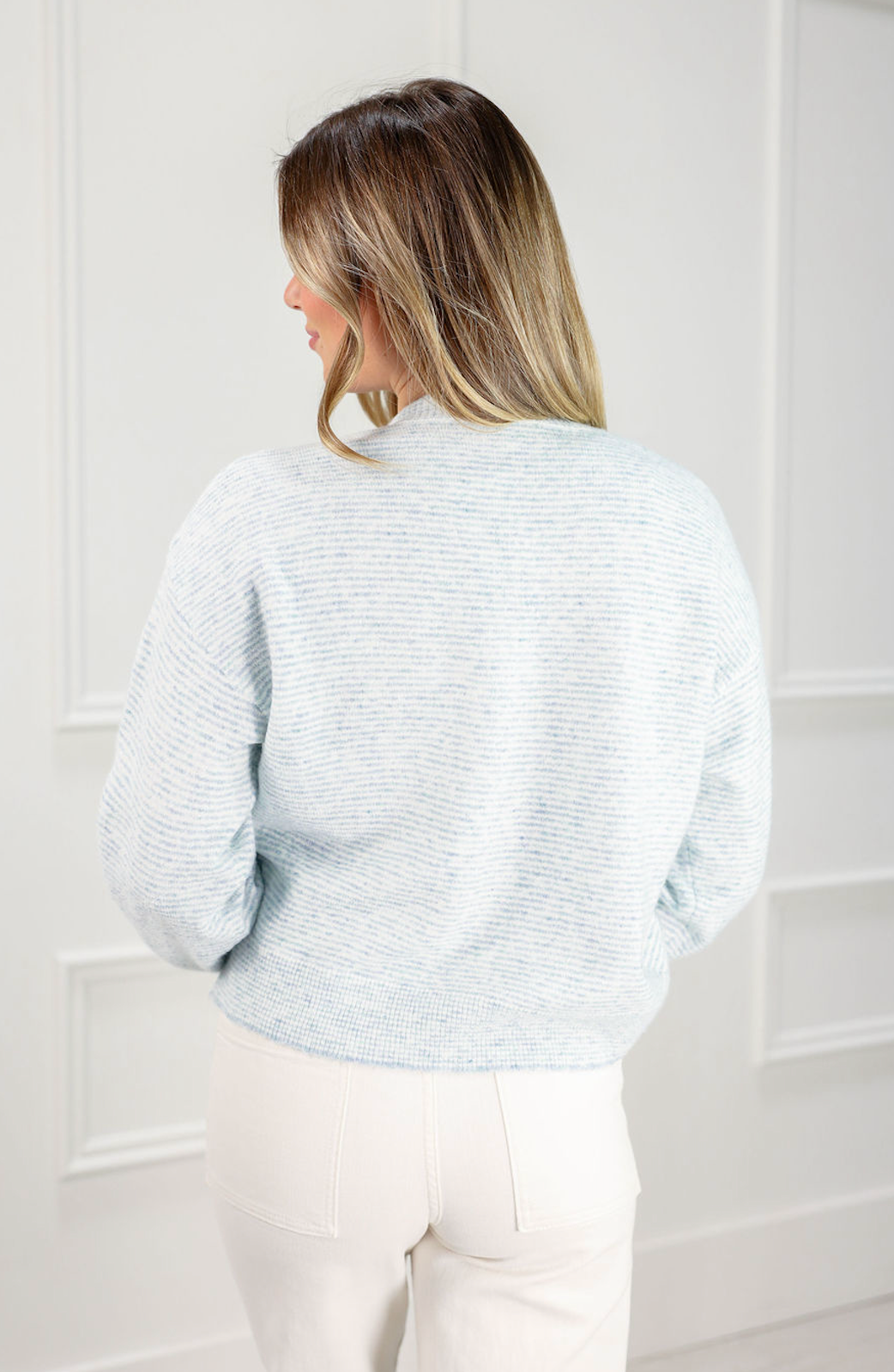 Stripe Buttons Sweater Mint - Clothe Boutique