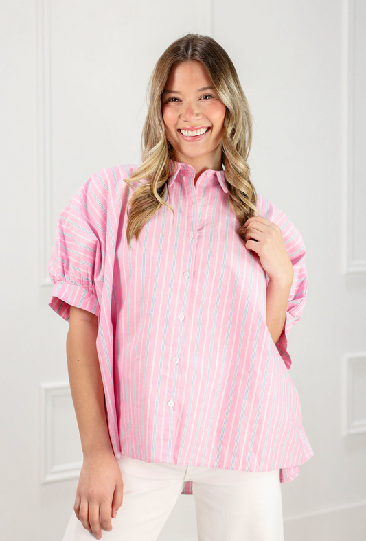 Pink/Green Stripe Dolman Shirt - Clothe Boutique