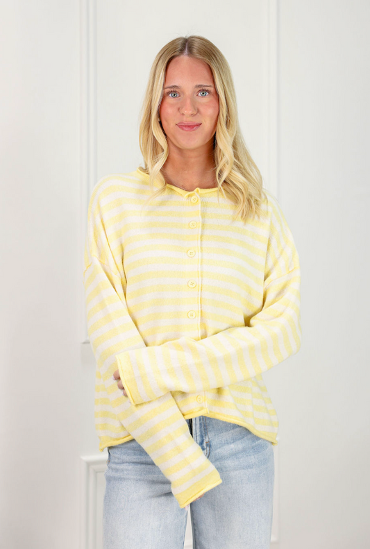 Yellow Stripe Cardigan - Clothe Boutique