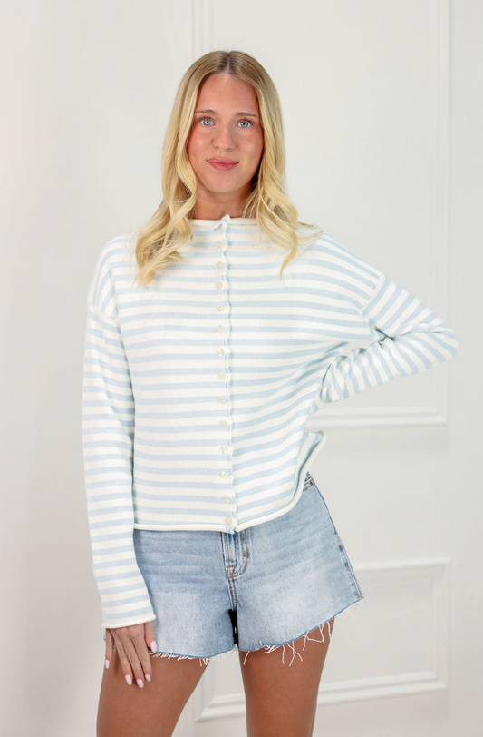 Mikayla Stripe Cardigan Baby Blue - Clothe Boutique